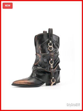 Faux Leather Mid Calf Cowboy Boots Pointed Toe Slouchy Pull On Western Boots